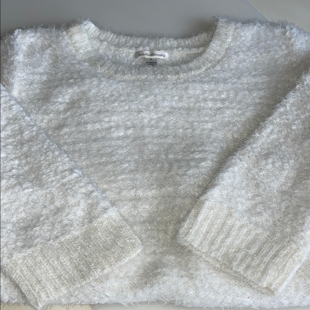 JohnPaulRichard Women's Cream/white Fuzzy Sweater Size L